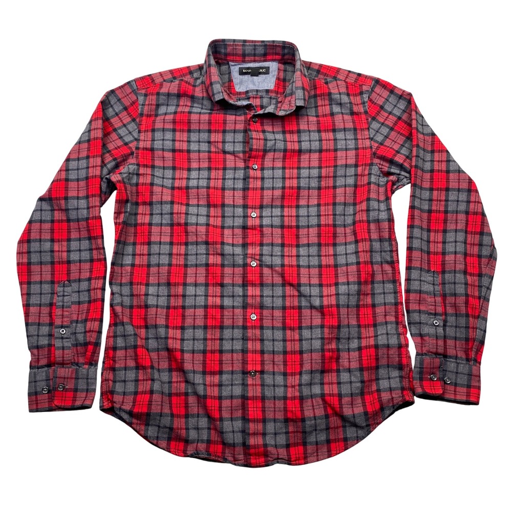Banana Republic Mens Red Grey Plaid Flannel Button Down‎ Shirt Medium Western